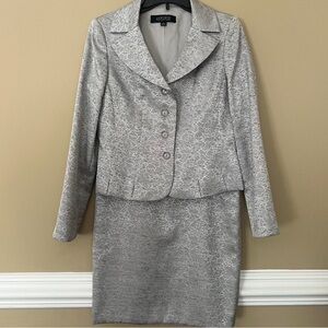 Kasper Metallic Gray Blazer and Skirt Ensemble